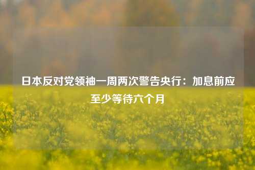 日本反对党领袖一周两次警告央行：加息前应至少等待六个月