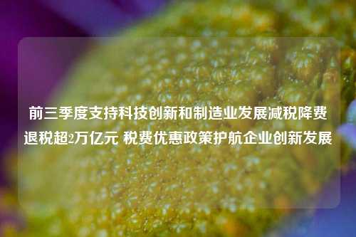 前三季度支持科技创新和制造业发展减税降费退税超2万亿元 税费优惠政策护航企业创新发展