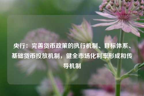 央行：完善货币政策的执行机制、目标体系、基础货币投放机制，健全市场化利率形成和传导机制