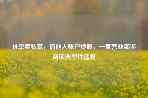 拼单卖私募，借他人账户炒股，一家营业部涉两项典型性违规