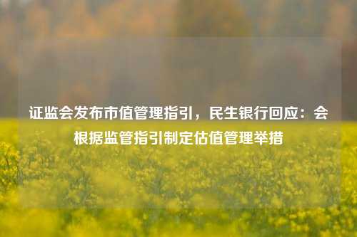 证监会发布市值管理指引，民生银行回应：会根据监管指引制定估值管理举措