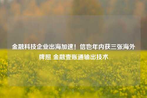 金融科技企业出海加速！信也年内获三张海外牌照 金融壹账通输出技术