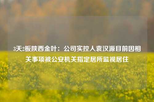 3天2板陕西金叶：公司实控人袁汉源目前因相关事项被公安机关指定居所监视居住