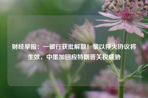 财经早报：一银行获批解散！黎以停火协议将生效，中墨加回应特朗普关税威胁