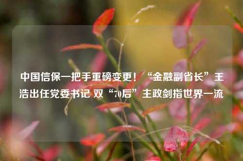 中国信保一把手重磅变更！“金融副省长”王浩出任党委书记 双“70后”主政剑指世界一流