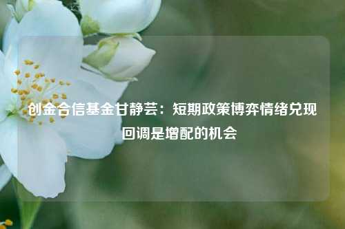 创金合信基金甘静芸：短期政策博弈情绪兑现  回调是增配的机会